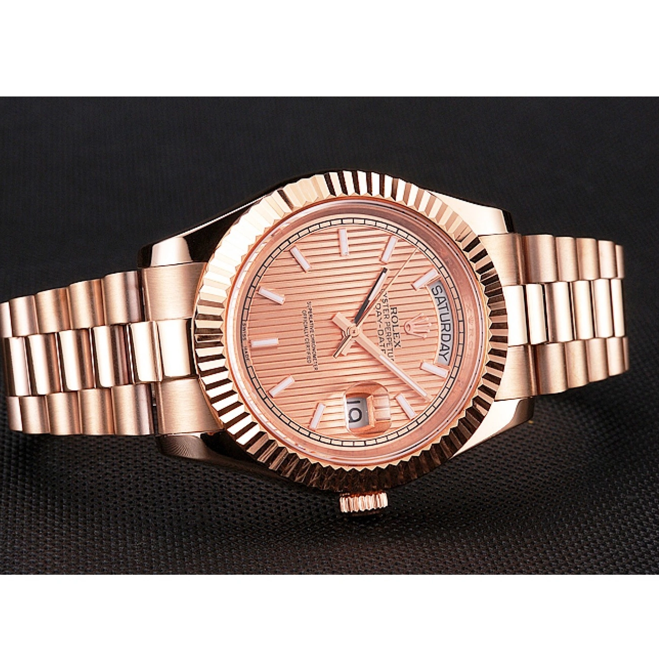 Best AAA Replica Sites Day Rolex Case Etched Gold Gold Rose Rose Date And Bracelet Swiss 40 Dial 0815